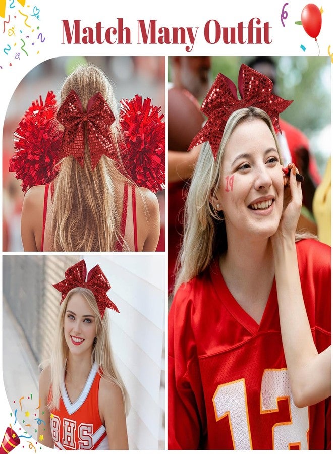 CN 10PCS 7”Red Glitter Cheer Hair Bows for Girls Large Sequin Cheer Bows Shiny Cheerleading Hair Bows Ponytail Holder Handmade for Cheerleader Girls Softball Sports,Dance, Party - Image 4